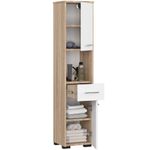 Casa si Gradina - Mobilier - Mobilier baie - Corpuri baie - Dulap baie tip coloana cu 2 usi, 1 sertar si rafturi interioare, PAL laminat, 30x30x140 cm, stejar sonoma si alb - Infinity.ro