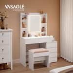 Casa si Gradina - Mobilier - Comode si corpuri - Masute de toaleta - Masa de toaleta cu taburet si oglinda, iluminare LED reglabila, 6 sertare, 98x40x145 cm, alb - Infinity.ro