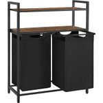 Market - Spalare si intretinere rufe - Uscatoare de rufe si accesorii - Cos de rufe, cu 2 saci detasabili, 2 rafturi, capacitate de 46L per sac, 73x33x72cm , maro rustic si negru - Infinity.ro