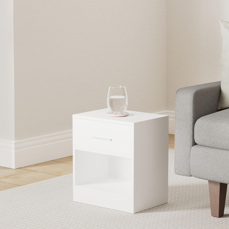 Casa si Gradina - Mobilier - Comode si corpuri - Noptiere - Set 2 noptiere, cu sertar si compartiment deschis, PAL, 28x39x41 cm, alb - Infinity.ro