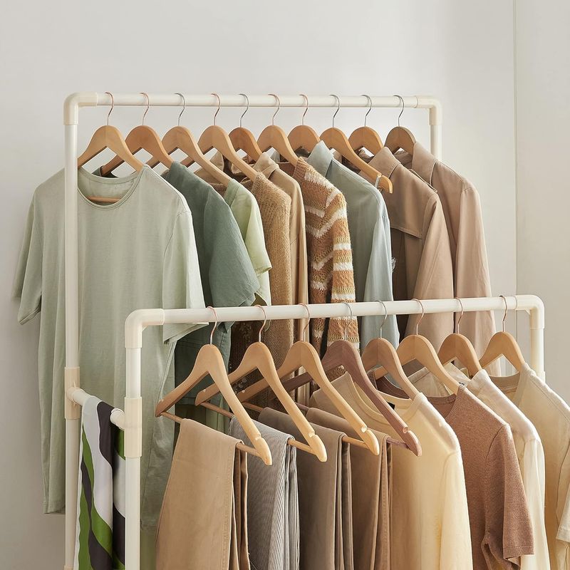 Casa si Gradina - Mobilier - Organizare si depozitare - Cuiere - Raft de haine din metal, cu 2 bare de haine si 1 raft, maxim 70 kg, industrial, 45x83x157cm, alb - Infinity.ro