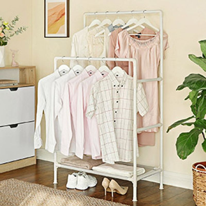 Casa si Gradina - Mobilier - Organizare si depozitare - Cuiere - Raft de haine din metal, cu 2 bare de haine si 1 raft, maxim 70 kg, industrial, 45x83x157cm, alb - Infinity.ro
