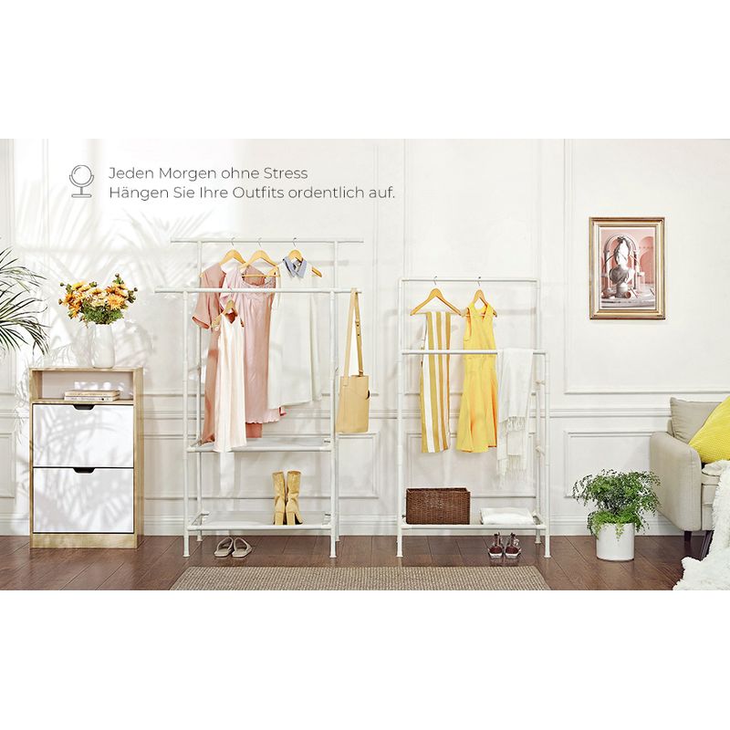 Casa si Gradina - Mobilier - Organizare si depozitare - Cuiere - Raft de haine din metal, cu 2 bare de haine si 1 raft, maxim 70 kg, industrial, 45x83x157cm, alb - Infinity.ro