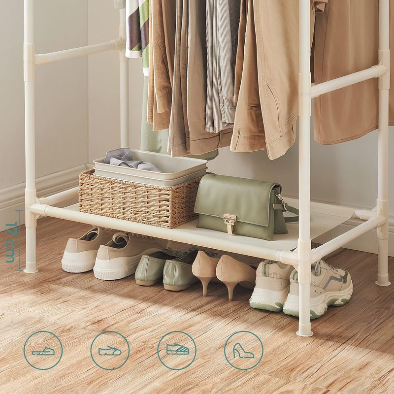 Casa si Gradina - Mobilier - Organizare si depozitare - Cuiere - Raft de haine din metal, cu 2 bare de haine si 1 raft, maxim 70 kg, industrial, 45x83x157cm, alb - Infinity.ro