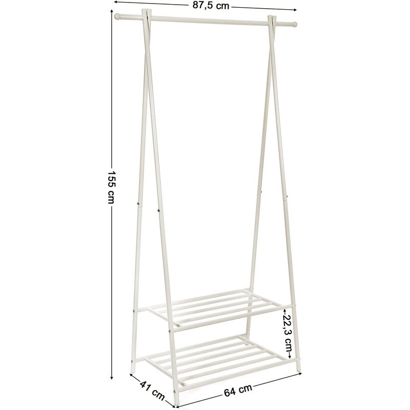Casa si Gradina - Mobilier - Organizare si depozitare - Cuiere - Suport pentru haine, cu raft depozitare pe 2 niveluri, cadru metalic, 88x41x155cm, alb - Infinity.ro