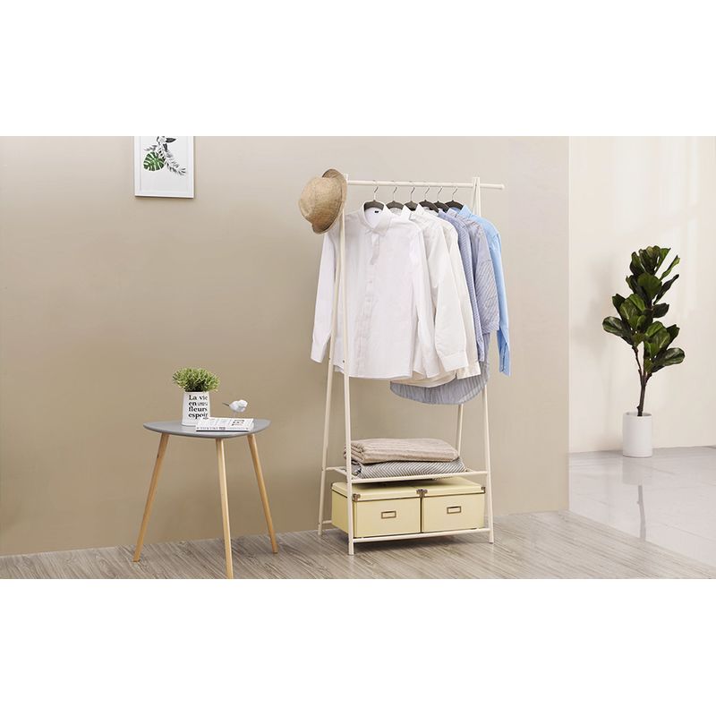 Casa si Gradina - Mobilier - Organizare si depozitare - Cuiere - Suport pentru haine, cu raft depozitare pe 2 niveluri, cadru metalic, 88x41x155cm, alb - Infinity.ro