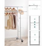 Casa si Gradina - Mobilier - Organizare si depozitare - Cuiere - Suport pentru haine pe roti, sina dubla extensibila, din inox cromat, sarcina 100kg, 129x55x148cm, argintiu - Infinity.ro