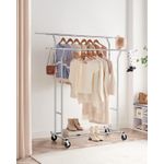 Casa si Gradina - Mobilier - Organizare si depozitare - Cuiere - Suport pentru haine pe roti, sina dubla extensibila, din inox cromat, sarcina 100kg, 129x55x148cm, argintiu - Infinity.ro