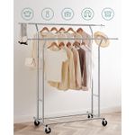 Casa si Gradina - Mobilier - Organizare si depozitare - Cuiere - Suport pentru haine pe roti, sina dubla extensibila, din inox cromat, sarcina 100kg, 129x55x148cm, argintiu - Infinity.ro