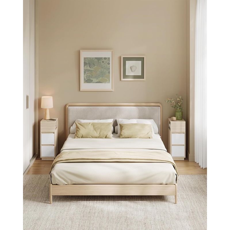 Casa si Gradina - Mobilier - Biblioteci si rafturi - Biblioteci - Set 2 noptiere inguste, cu 2 sertare si compartiment deschis, PAL si MDF, 30x25x65 cm, bej si alb - Infinity.ro