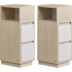 Casa si Gradina - Mobilier - Biblioteci si rafturi - Biblioteci - Set 2 noptiere inguste, cu 2 sertare si compartiment deschis, PAL si MDF, 30x25x65 cm, bej si alb - Infinity.ro