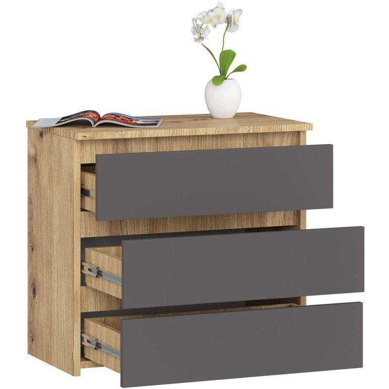Casa si Gradina - Mobilier - Comode si corpuri - Comode - Comoda cu 3 sertare, PAL laminat 16 mm, 60x35x57 cm, stejar artisan si gri - Infinity.ro
