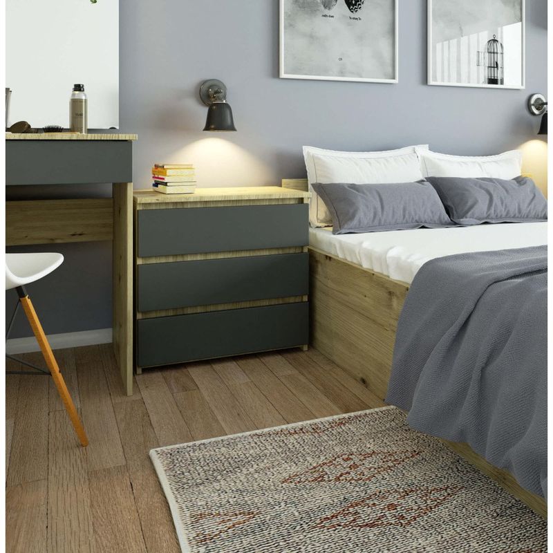 Casa si Gradina - Mobilier - Comode si corpuri - Comode - Comoda cu 3 sertare, PAL laminat 16 mm, 60x35x57 cm, stejar artisan si gri - Infinity.ro