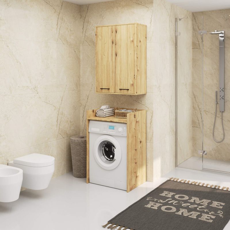 Casa si Gradina - Mobilier - Mobilier baie - Corpuri baie - Dulap baie suspendat, cu 2 usi si 4 rafturi interioare, PAL 16 mm, 64x30x94 cm, stejar artisan - Infinity.ro