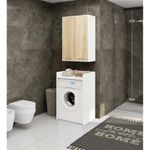 Casa si Gradina - Mobilier - Mobilier baie - Corpuri baie - Dulap baie suspendat, cu 2 usi si 4 rafturi interioare, PAL 16 mm, 64x30x94 cm, alb si stejar sonoma - Infinity.ro