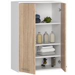 Casa si Gradina - Mobilier - Mobilier baie - Corpuri baie - Dulap baie suspendat, cu 2 usi si 4 rafturi interioare, PAL 16 mm, 64x30x94 cm, alb si stejar sonoma - Infinity.ro