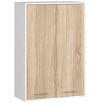 Casa si Gradina - Mobilier - Mobilier baie - Corpuri baie - Dulap baie suspendat, cu 2 usi si 4 rafturi interioare, PAL 16 mm, 64x30x94 cm, alb si stejar sonoma - Infinity.ro