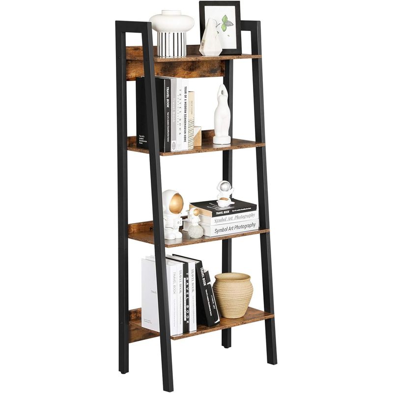Casa si Gradina - Mobilier - Biblioteci si rafturi - Biblioteci - Biblioteca tip scara, cadru otel cu 4 polite din MDF, stil industrial, 56x34x138cm, maro rustic si negru - Infinity.ro