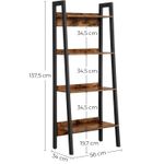 Casa si Gradina - Mobilier - Biblioteci si rafturi - Biblioteci - Biblioteca tip scara, cadru otel cu 4 polite din MDF, stil industrial, 56x34x138cm, maro rustic si negru - Infinity.ro