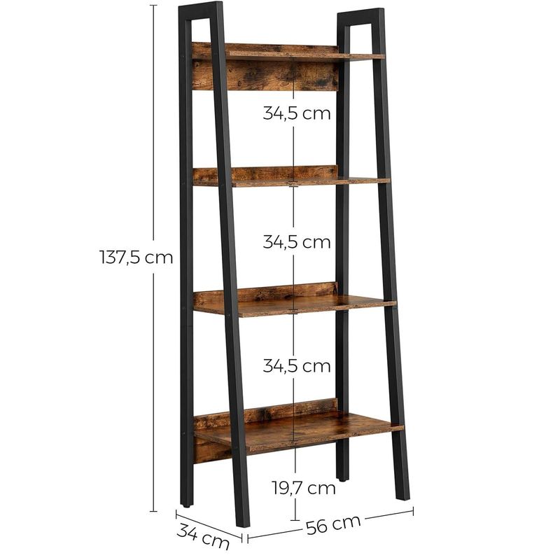Casa si Gradina - Mobilier - Biblioteci si rafturi - Biblioteci - Biblioteca tip scara, cadru otel cu 4 polite din MDF, stil industrial, 56x34x138cm, maro rustic si negru - Infinity.ro