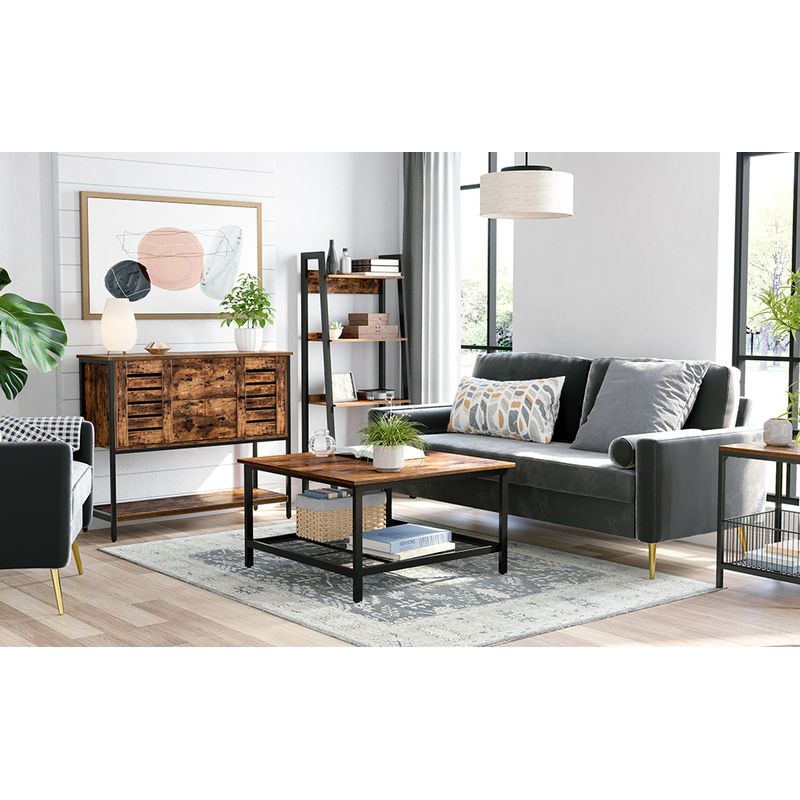 Casa si Gradina - Mobilier - Biblioteci si rafturi - Biblioteci - Biblioteca tip scara, cadru otel cu 4 polite din MDF, stil industrial, 56x34x138cm, maro rustic si negru - Infinity.ro