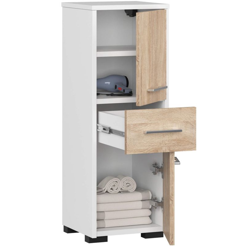 Casa si Gradina - Mobilier - Mobilier baie - Corpuri baie - Dulap de baie tip baza, cu 2 usi si sertar, PAL 16 mm, 30x30x85 cm, alb si stejar sonoma - Infinity.ro