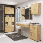 Casa si Gradina - Mobilier - Mobilier baie - Corpuri baie - Dulap de baie tip baza, cu 2 usi si sertar, PAL 16 mm, 30x30x85 cm, stejar artisan - Infinity.ro