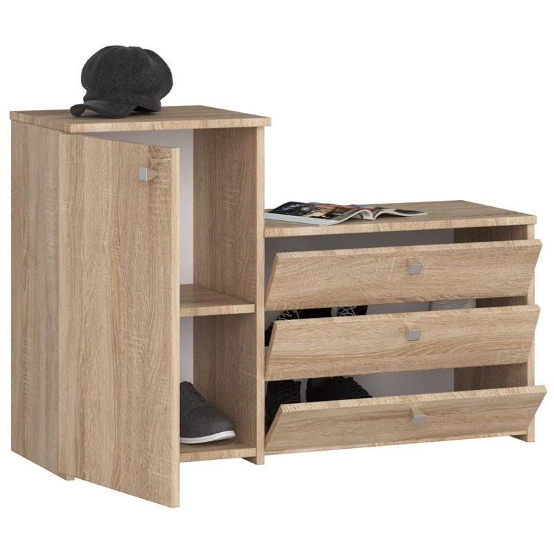 Casa si Gradina - Mobilier - Dulapuri si sifoniere - Dulapuri pantofi - Dulap pantofi S16 cu comoda, 3 niveluri rabatabile, PAL laminat 16 mm, 98x33x67 cm, stejar sonoma - Infinity.ro