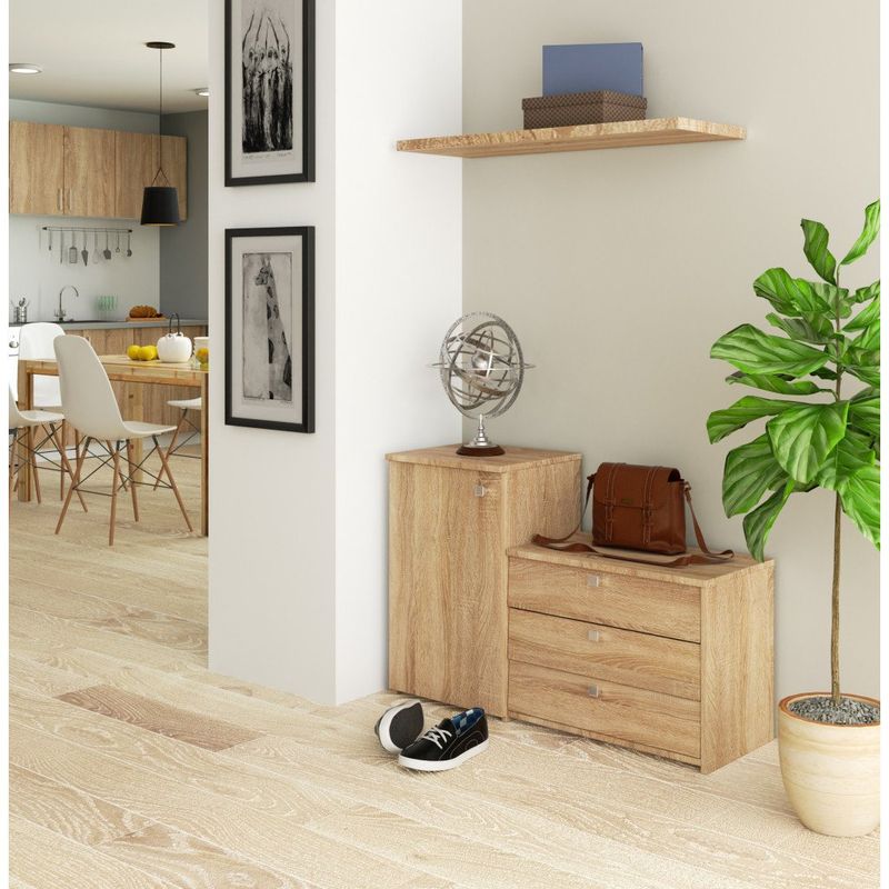 Casa si Gradina - Mobilier - Dulapuri si sifoniere - Dulapuri pantofi - Dulap pantofi S16 cu comoda, 3 niveluri rabatabile, PAL laminat 16 mm, 98x33x67 cm, stejar sonoma - Infinity.ro