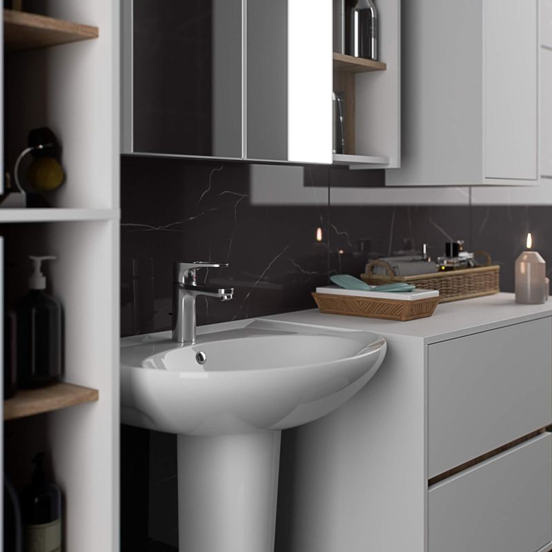 Casa si Gradina - Mobilier - Mobilier baie - Corpuri baie - Etajera de baie suspendata, cu 2 sertare, PAL 16 mm, 90x46x60 cm, alb si stejar sonoma - Infinity.ro