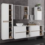 Casa si Gradina - Mobilier - Mobilier baie - Corpuri baie - Etajera de baie suspendata, cu 2 sertare, PAL 16 mm, 90x46x60 cm, alb si stejar sonoma - Infinity.ro