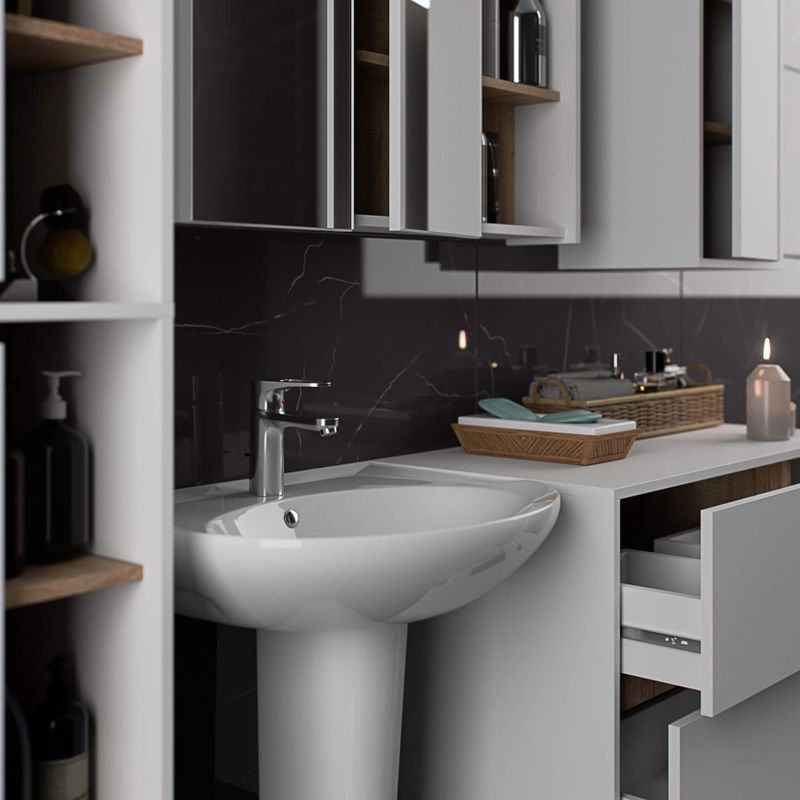 Casa si Gradina - Mobilier - Mobilier baie - Corpuri baie - Etajera de baie suspendata, cu 2 sertare, PAL 16 mm, 90x46x60 cm, alb si stejar sonoma - Infinity.ro