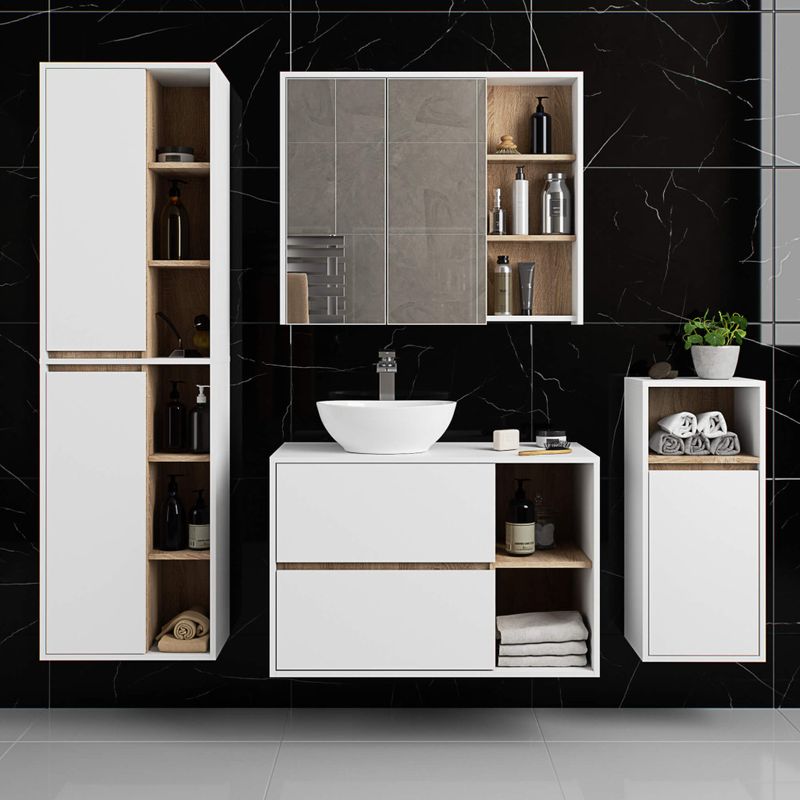 Casa si Gradina - Mobilier - Mobilier baie - Etajere baie - Etajera de baie suspendata, cu 2 usi, PAL 16 mm, 35x30x80 cm, alb si stejar sonoma - Infinity.ro