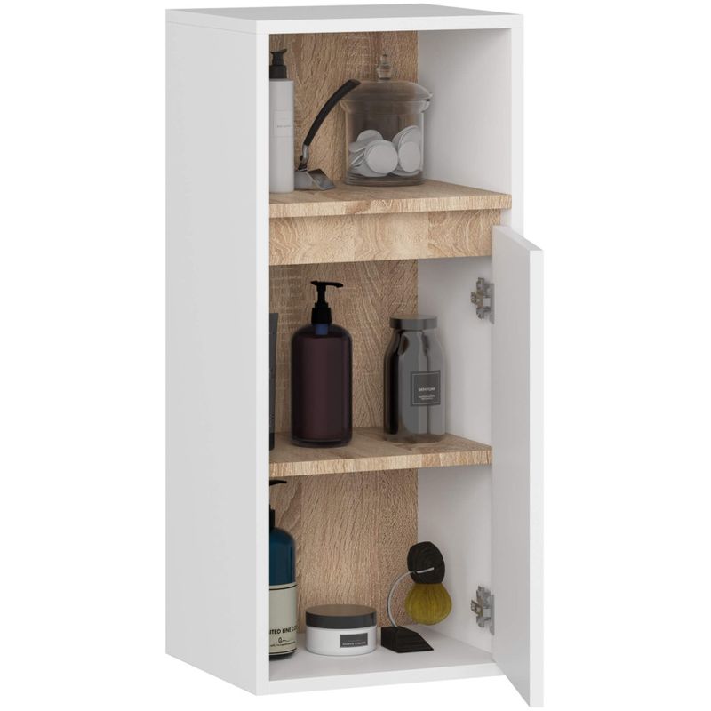 Casa si Gradina - Mobilier - Mobilier baie - Etajere baie - Etajera de baie suspendata, cu 2 usi, PAL 16 mm, 35x30x80 cm, alb si stejar sonoma - Infinity.ro