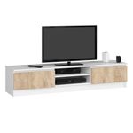 Casa si Gradina - Mobilier - Comode si corpuri - Comode - Comoda TV cu 2 usi si rafturi centrale, PAL laminat, 160x40x33 cm, alb si stejar sonoma - Infinity.ro