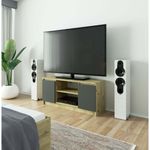 Casa si Gradina - Mobilier - Comode si corpuri - Comode - Comoda TV cu 2 usi si o polita, PAL laminat 16 mm, 120x40x55 cm, stejar artisan si gri - Infinity.ro