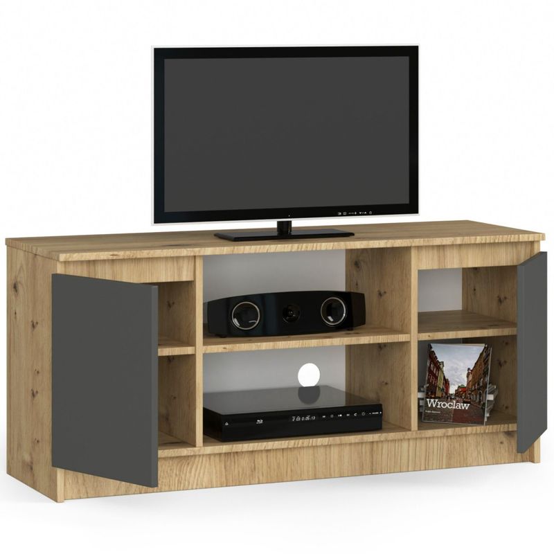 Casa si Gradina - Mobilier - Comode si corpuri - Comode - Comoda TV cu 2 usi si o polita, PAL laminat 16 mm, 120x40x55 cm, stejar artisan si gri - Infinity.ro