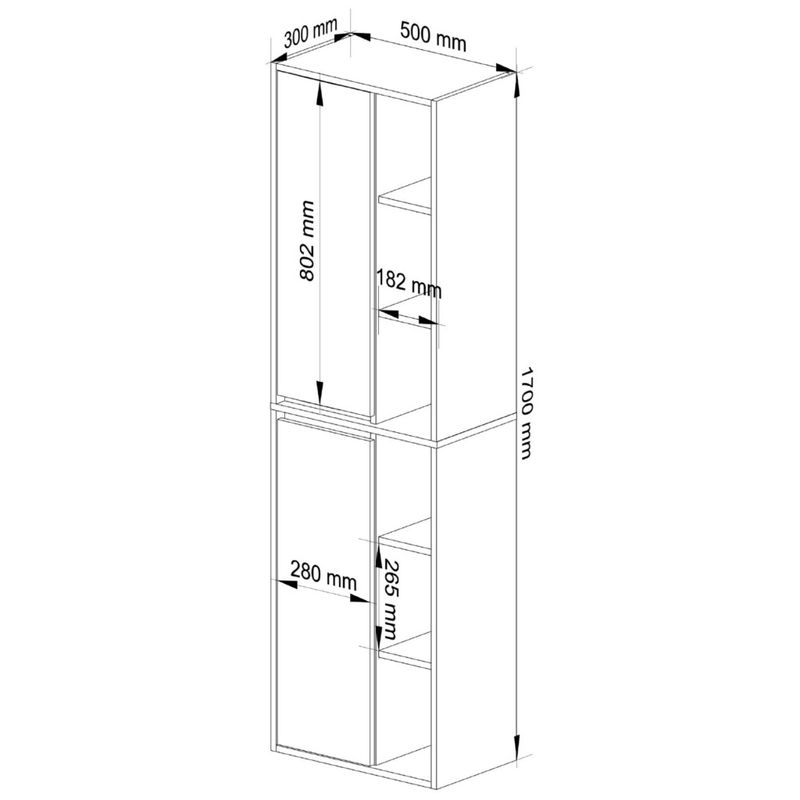 Casa si Gradina - Mobilier - Mobilier baie - Corpuri baie - Dulap de baie suspendat cu 2 usi si 6 rafturi, PAL 16 mm, 50x30x170 cm, stejar artisan si gri - Infinity.ro