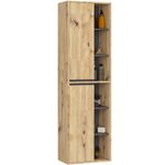 Casa si Gradina - Mobilier - Mobilier baie - Corpuri baie - Dulap de baie suspendat cu 2 usi si 6 rafturi, PAL 16 mm, 50x30x170 cm, stejar artisan si gri - Infinity.ro