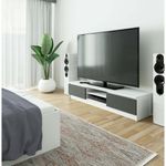 Casa si Gradina - Mobilier - Comode si corpuri - Comode - Comoda TV cu 2 usi si rafturi centrale, PAL laminat, 160x40x33 cm, alb si gri - Infinity.ro