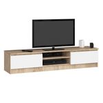 Casa si Gradina - Mobilier - Comode si corpuri - Comode - Comoda TV cu 2 usi si rafturi centrale, PAL laminat, 160x40x33 cm, stejar sonoma si alb - Infinity.ro