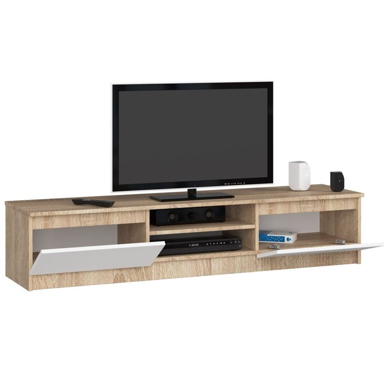 Casa si Gradina - Mobilier - Comode si corpuri - Comode - Comoda TV cu 2 usi si rafturi centrale, PAL laminat, 160x40x33 cm, stejar sonoma si alb - Infinity.ro