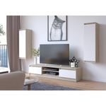 Casa si Gradina - Mobilier - Comode si corpuri - Comode - Comoda TV cu 2 usi si rafturi centrale, PAL laminat, 160x40x33 cm, stejar sonoma si alb - Infinity.ro