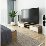 Casa si Gradina - Mobilier - Comode si corpuri - Comode - Comoda TV cu 2 usi si rafturi centrale, PAL laminat, 160x40x33 cm, stejar sonoma si alb - Infinity.ro