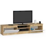 Casa si Gradina - Mobilier - Comode si corpuri - Comode - Comoda TV cu 2 usi si rafturi centrale, PAL laminat, 160x40x33 cm, stejar artisan si alb - Infinity.ro