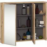 Casa si Gradina - Mobilier - Mobilier baie - Corpuri baie - Dulap de baie suspendat cu oglinda, 2 usi si 3 rafturi interioare, PAL 16 mm, 90x15x75 cm, stejar artisan si gri - Infinity.ro