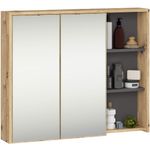 Casa si Gradina - Mobilier - Mobilier baie - Corpuri baie - Dulap de baie suspendat cu oglinda, 2 usi si 3 rafturi interioare, PAL 16 mm, 90x15x75 cm, stejar artisan si gri - Infinity.ro
