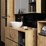 Casa si Gradina - Mobilier - Mobilier baie - Corpuri baie - Dulap de baie suspendat cu oglinda, 2 usi si 3 rafturi interioare, PAL 16 mm, 90x15x75 cm, stejar artisan si gri - Infinity.ro