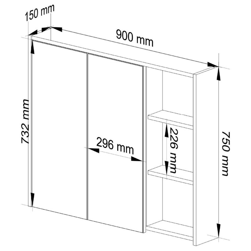 Casa si Gradina - Mobilier - Mobilier baie - Corpuri baie - Dulap de baie suspendat cu oglinda, 2 usi si 3 rafturi interioare, PAL 16 mm, 90x15x75 cm, alb si stejar sonoma - Infinity.ro