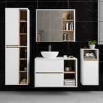 Casa si Gradina - Mobilier - Mobilier baie - Corpuri baie - Dulap de baie suspendat cu oglinda, 2 usi si 3 rafturi interioare, PAL 16 mm, 90x15x75 cm, alb si stejar sonoma - Infinity.ro